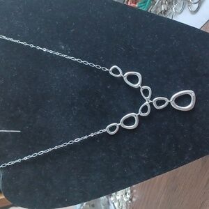 Silver tone SAQ necklace, 16"  rhinestone accent